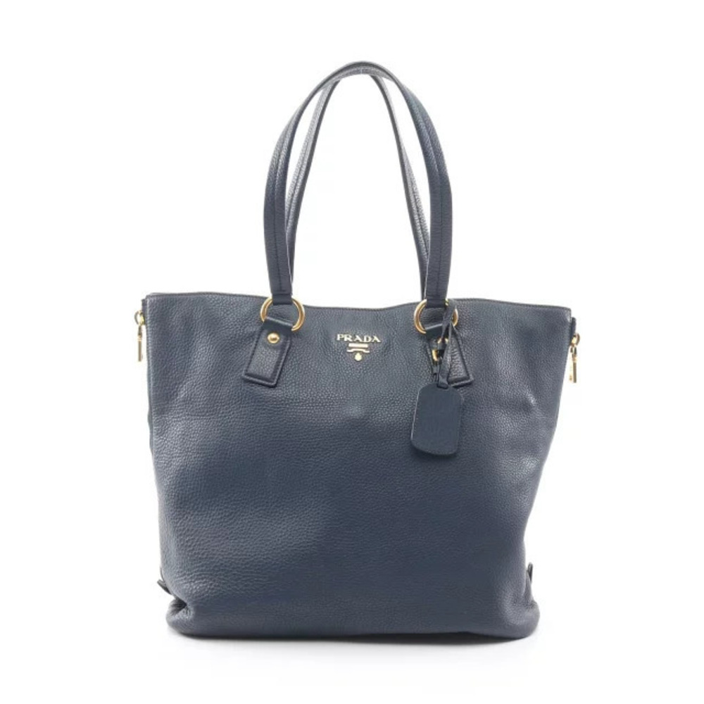 Prada Tote Tessuto Saffiano Bag Side Zip Leather Navy Blue